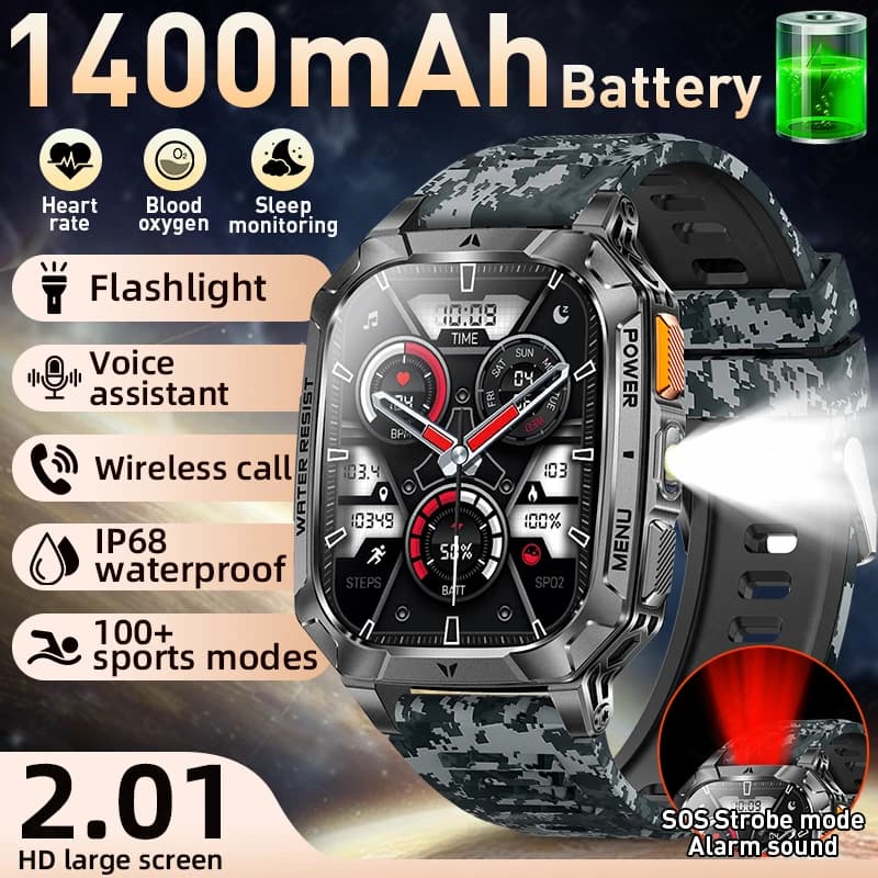 LIGE Smart Watch da 1400 mAh con schermo da 2,01 pollici, chiamata Bluetooth, assistente vocale, orologio sportivo, fitness, IP68, impermeabile, smartwatch per uomo