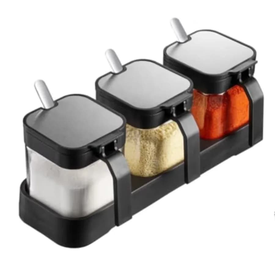 Set di 3 Barattoli in Vetro Trasparente da 10oz per Condimenti e Spezie con Coperchi e Cucchiai, Contenitore per Sale e Spezie