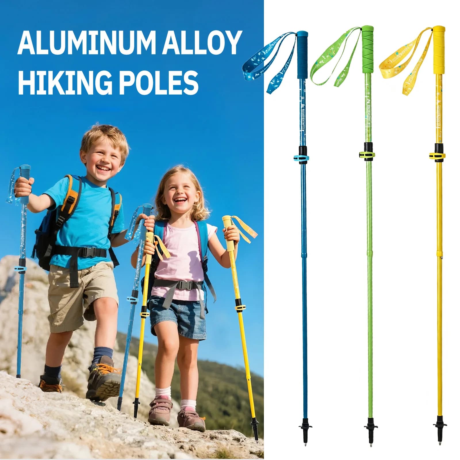 4 Section Foldable Kids Trekking Pole Lightweight 6061 Aluminum Adjustable Hiking Stick for Family Camping Walking Sticks