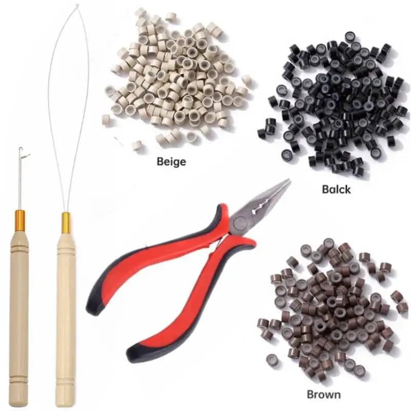 Kit Completo per l'Installazione di Extension per Capelli: 200 Anelli in Silicone con Pinze, Ago e Gancio