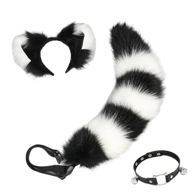 39BD Animal Tail Foxes Ears Hairband Bells Collar Necklace Foxes Tail Adjustable Belt Anime Cosplay Accessories for Woman Man