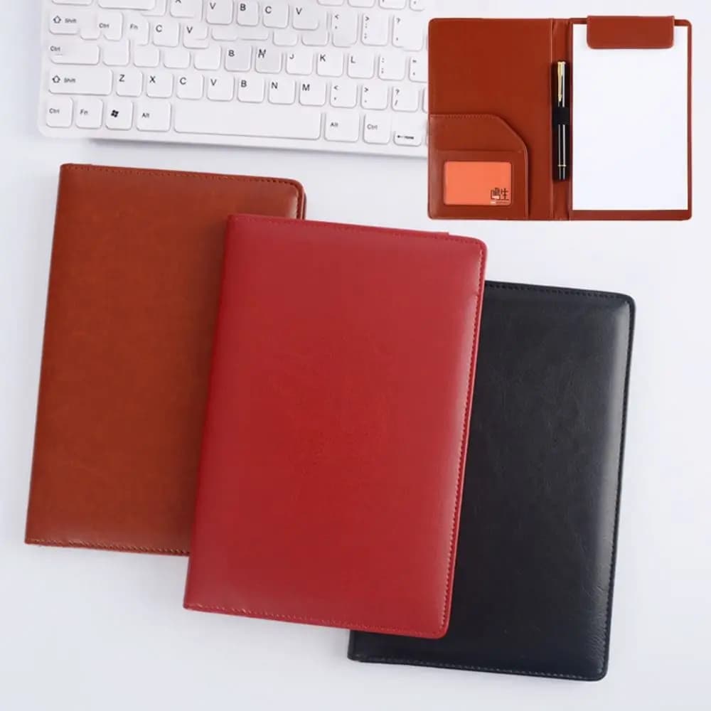PU Leather A5 File Folder With Elastic Pen Insert Card Slot Clipboard Document Clip Waterproof Order Dishes Note Holder Hotel