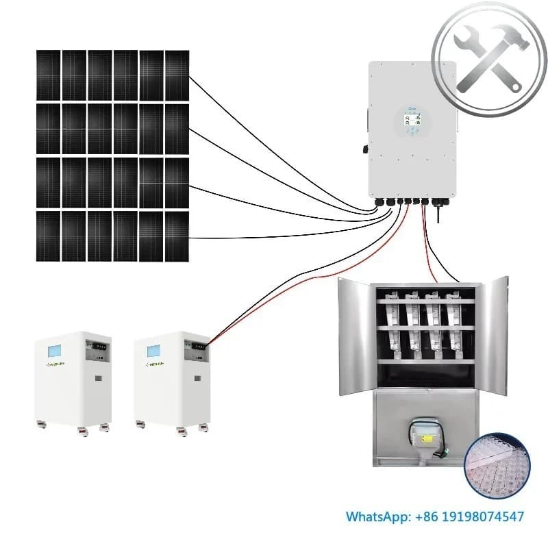 Macchina per la produzione di blocchi, scaglie e cubetti di ghiaccio industriale ad energia solare con sistema di pannelli solari