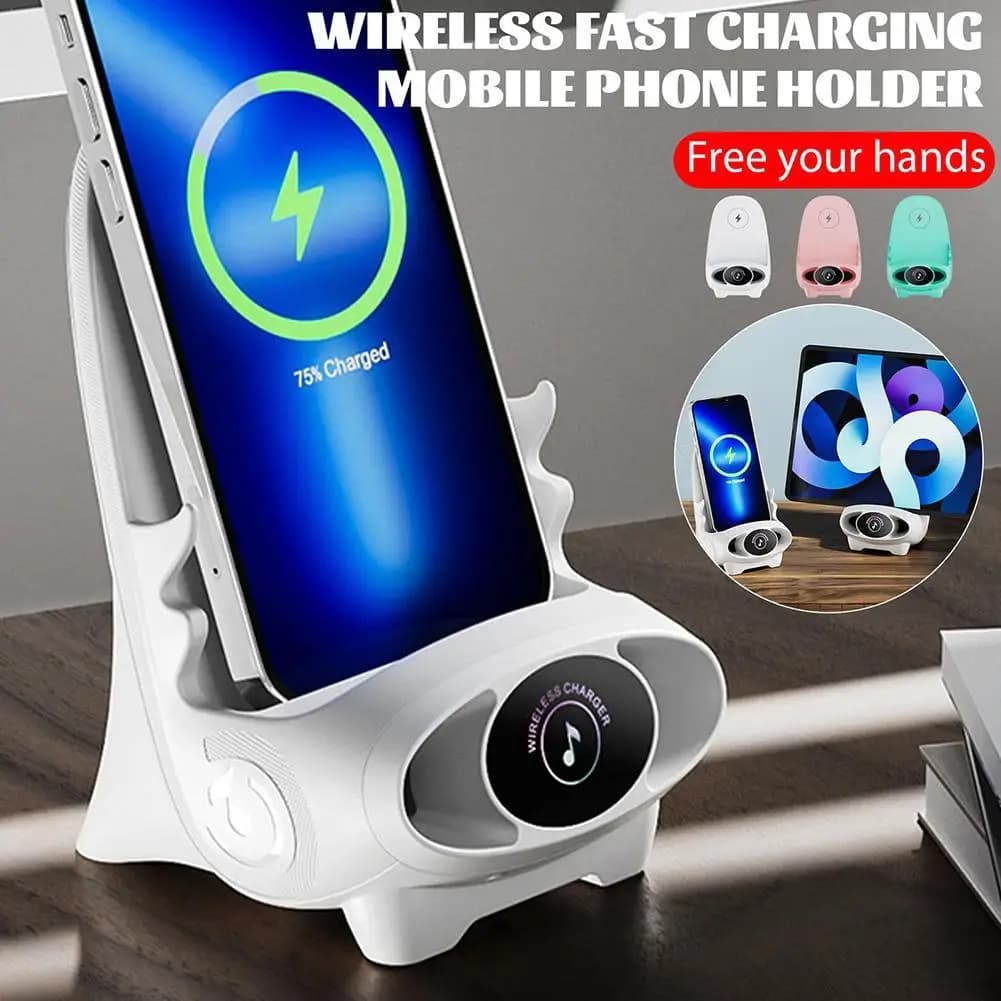 Supporto per caricabatterie a ricarica rapida Wireless supporto per telefono da tavolo ergonomico a forma di Mini sedia unico