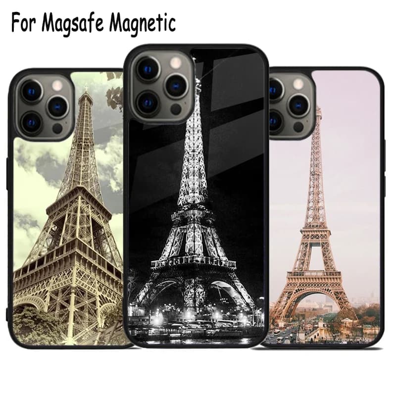 World Landmarks 1 Torre Eiffel Francia Carica Cassa Del Telefono Per iPhone 17 Air 15 16e 14 13 11 12 Pro Max Plus Magsafe Copertura Magnetica
