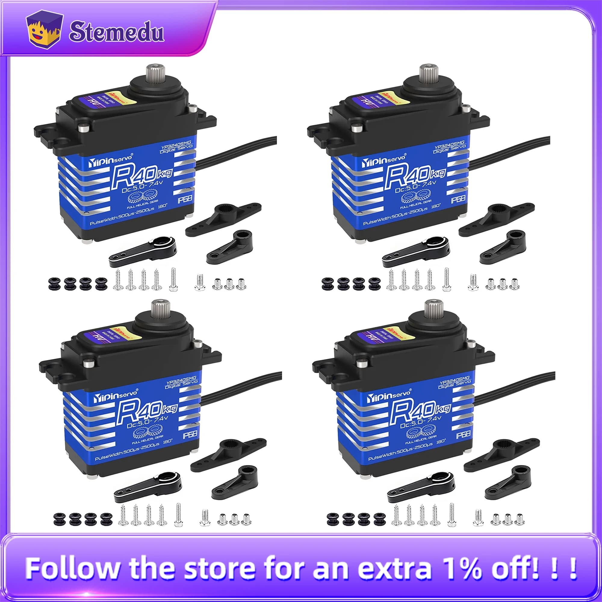 4PCS YiPinservo 40kg Metal Gear 7.4V Servomotore digitale impermeabile ad alta precisione per 1/8 1/10 RC Car TRX6/Scx10 Crawler Robot