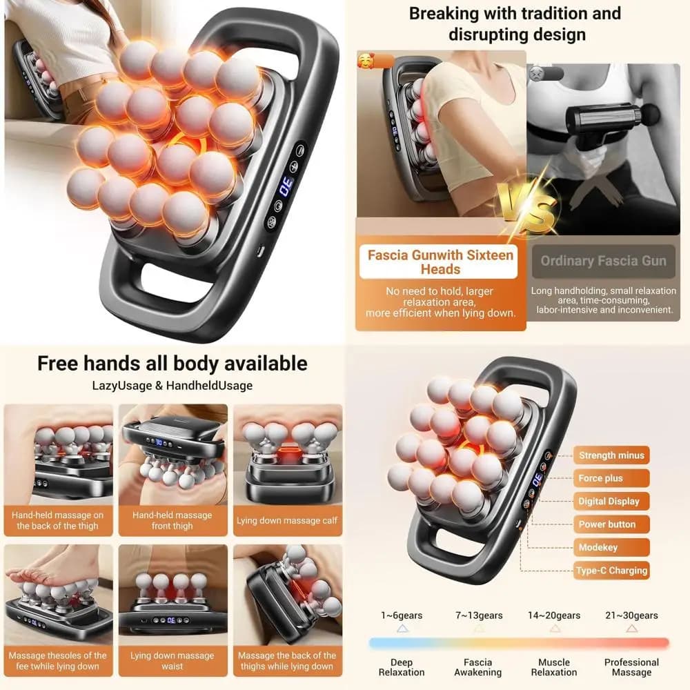 16-head deep tissue massage pad, back, shoulders, legs and pain relief