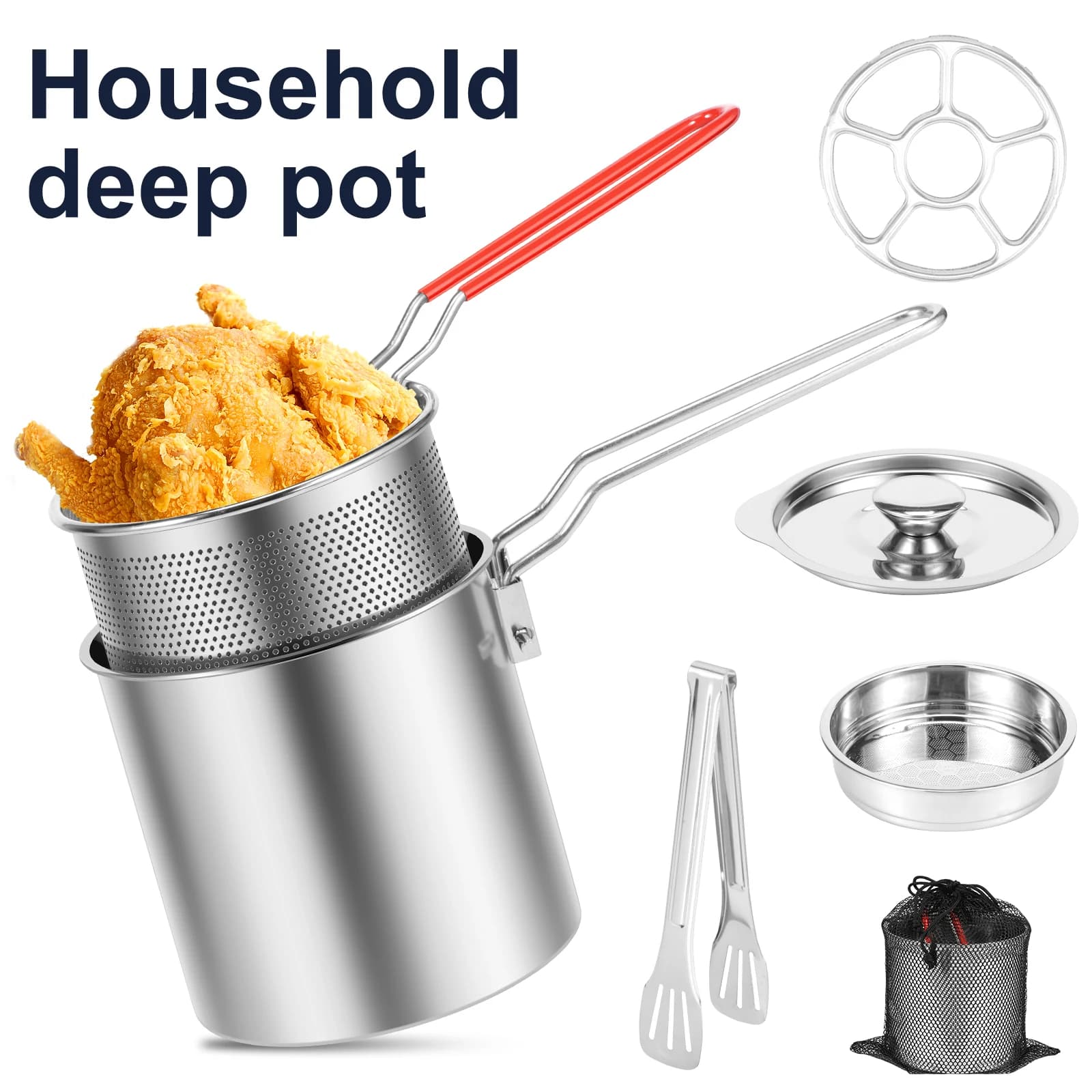 Stainless steel pan with Filtrant Cover, Non-stick fryer for Home Kitchen