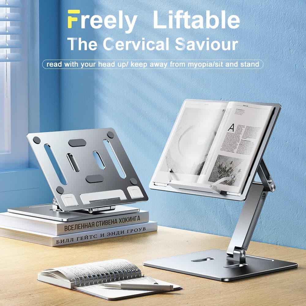 Supporto per laptop in alluminio Oatsbasf Supporto da lettura regolabile multi-angolo con altezza di sollevamento libera con base pieghevole Supporto da tavolo per notebook
