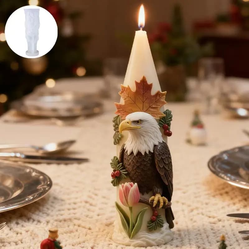 Stampo in Silicone per Candele a Forma di Aquila Calva Americana e Foglie Autunnali, per Aromaterapia, Gesso e Sapone Fatti a Mano