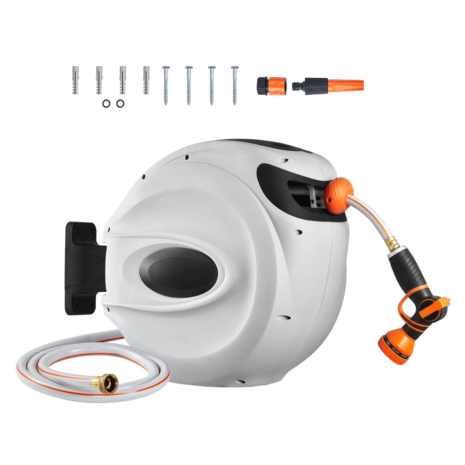 SucceBuy Avvolgitubo retrattile 180 ° Staffa girevole Avvolgitubo per acqua da giardino a parete con ugello a 9 modelli Riavvolgimento automatico