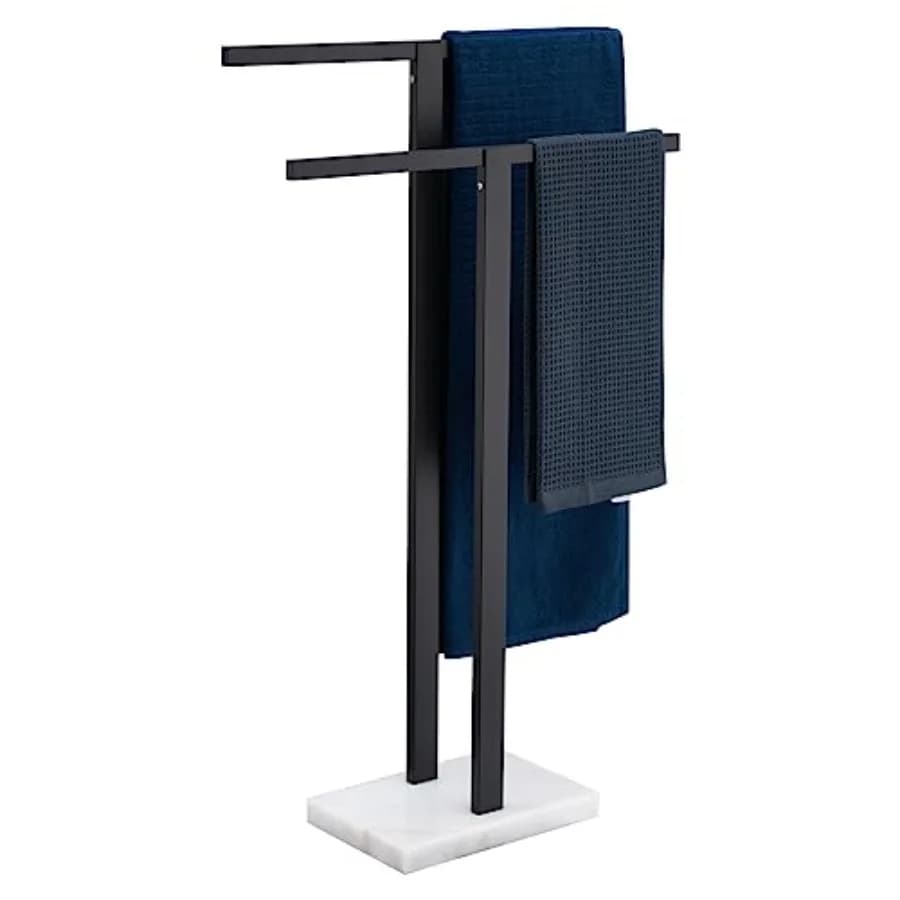 Portasciugamani da Bagno a 2 Livelli con Base in Marmo, Supporto per Asciugamani Autoportante in Acciaio Inossidabile, Design Robusto e Stabile