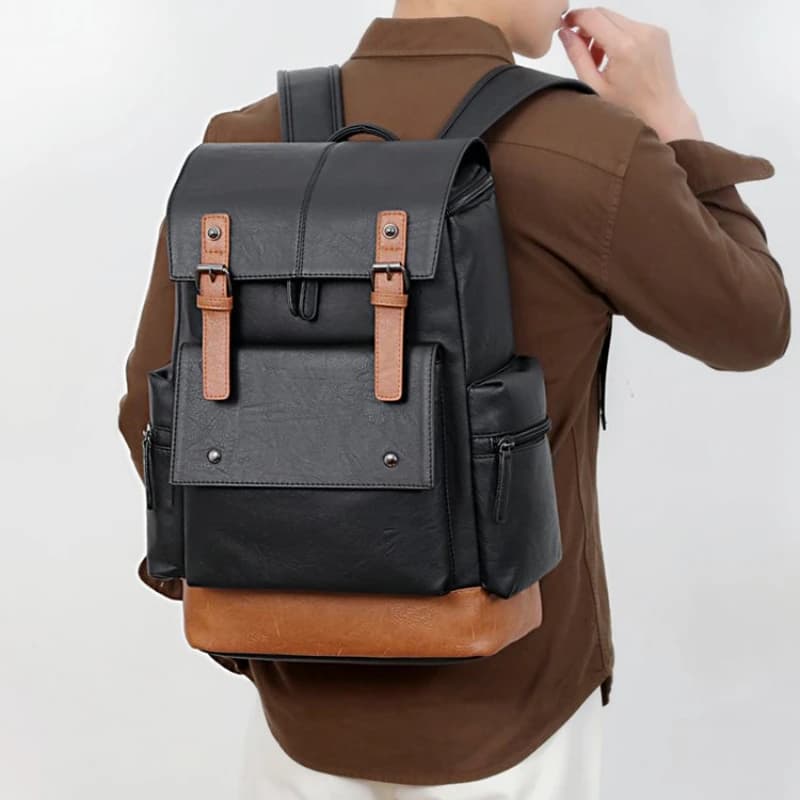 New Vintage Men's Leather Backpack Large Capacity 15.6inch Laptop Bag High Quality PU Leather Travel Work Shoulder Bag Mochila