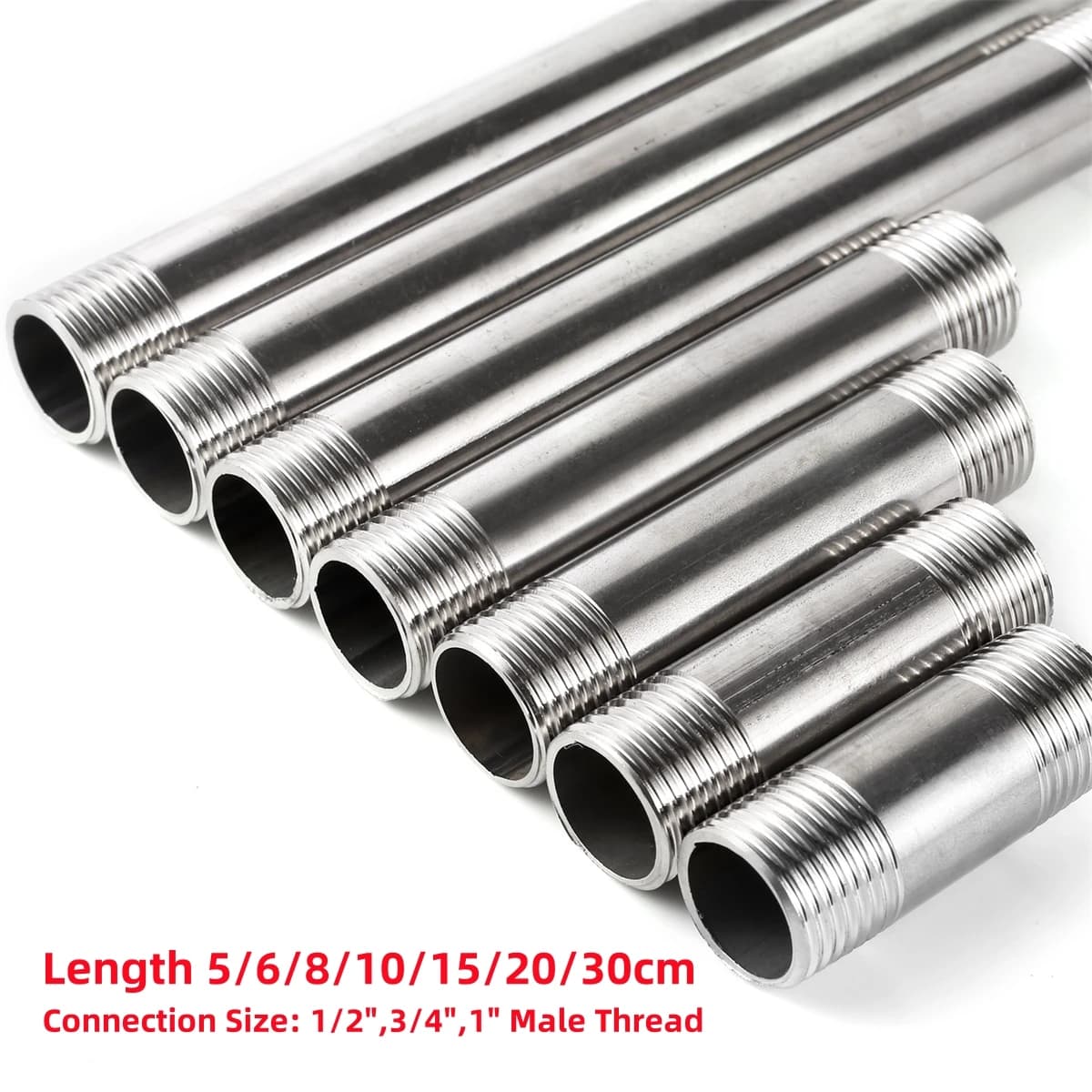 1Pc In Acciaio Inox Doppio Filettatura Maschio Tubo di Prolunga 1/2 "3/4" 1 "Irrigazione del Giardino Doccia Domestica Tubo Dell'acqua Comune 8 ~ 30 cm Lungo