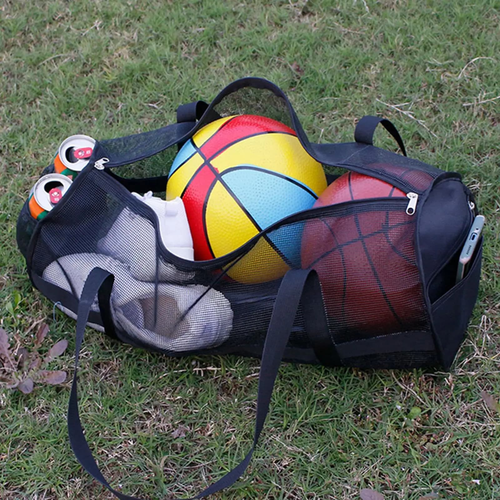 Borsa Multifunzione in Rete, Grande Borsa per Pallacanestro e Pallavolo, Borsa Portatile da Palestra per Fitness, Allenamento, Yoga e Pilates