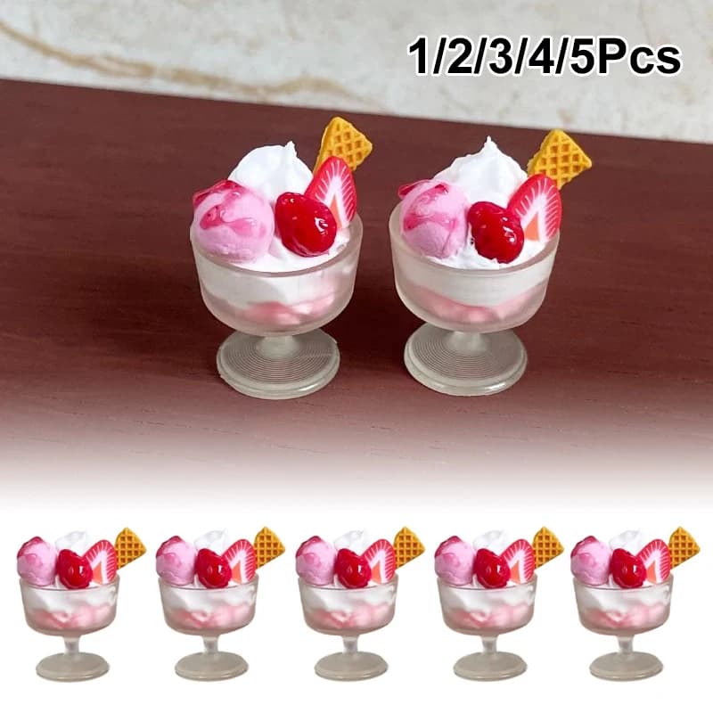 1/2/3/4/5 pezzi in miniatura casa delle bambole giocattolo alimentare palla di fragole rosa tazza di gelato modello decorazione fai da te per accessori per bambole regalo per bambini