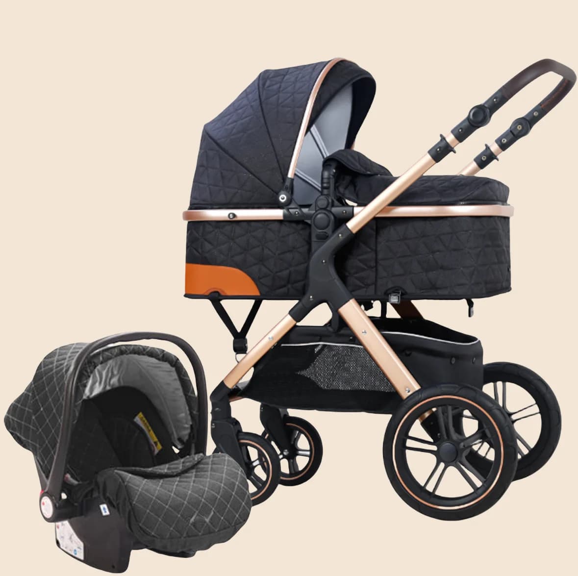 Passeggino portatile 3 in 1 con seggiolino auto Passeggino ad alta vista Passeggino pieghevole bidirezionale a quattro ruote ammortizzante
