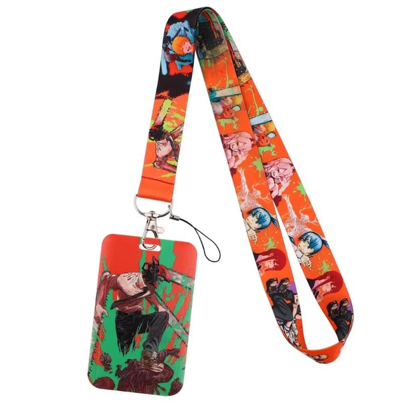 Cordino Multifunzione Stampato con Personaggi di Chainsaw Man, Cinturino per Cellulare, Porta Badge, Porta Tessera Autobus, Porta Chiavi USB