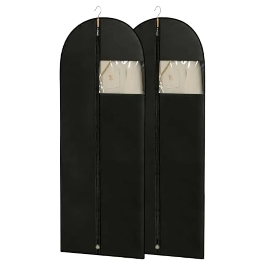 Dress Bags for Gowns, 65'' Long Garment Bags for Hanging Clothes, Dress Garment Bag, Black Dress Bag with Clear Window for Dres