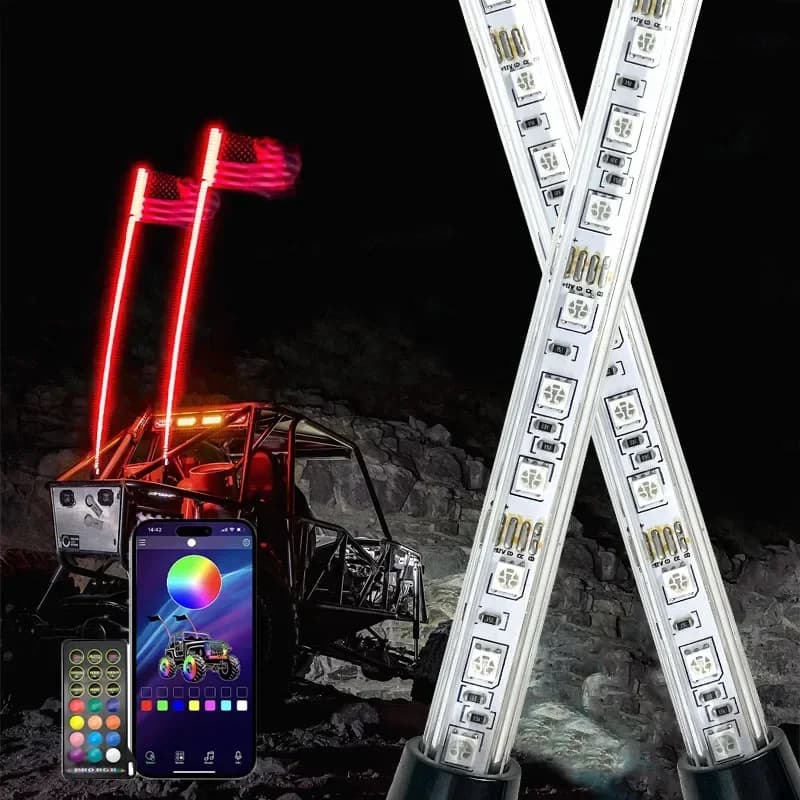 2PCS/1pc 3FT/30cm 0.3M Luci a frusta con telecomando APP per RZR SXS Can-Am Led RGB Antenas per ATV fuoristrada