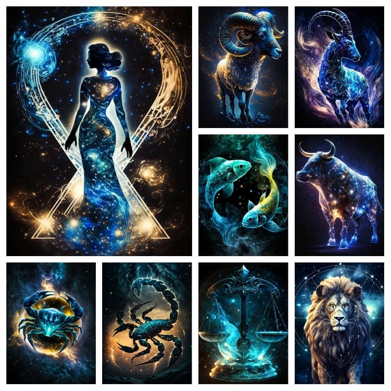 Fantasia Notte stellata Stella Segno zodiacale Pittura diamante Arte Dodici costellazioni Astrologia Animale Cristallo Punto croce Arredamento della stanza