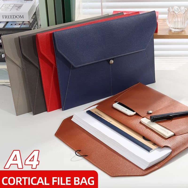 Borsa per documenti in pelle da lavoro A4 Cartella impermeabile con bloccaggio multifunzione con fibbia in corda dati addensata per uso in ufficio