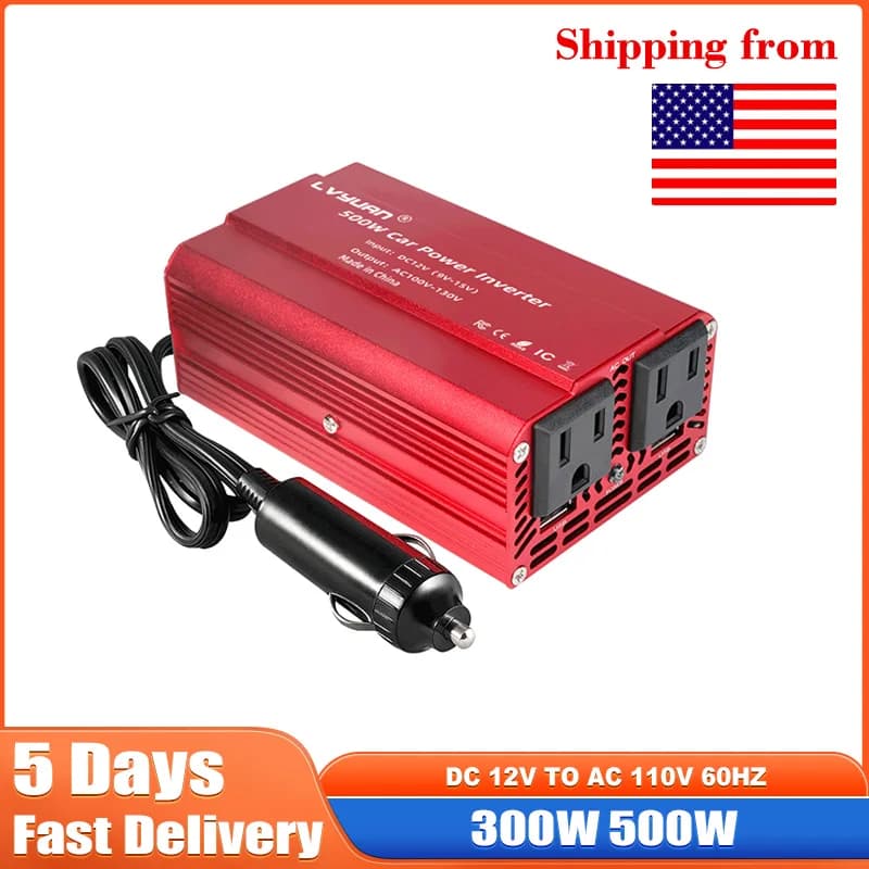 300W 500W Car Inverter DC12V AC110V Convertitore di caricabatterie portatile esterno Accendisigari Presa americana