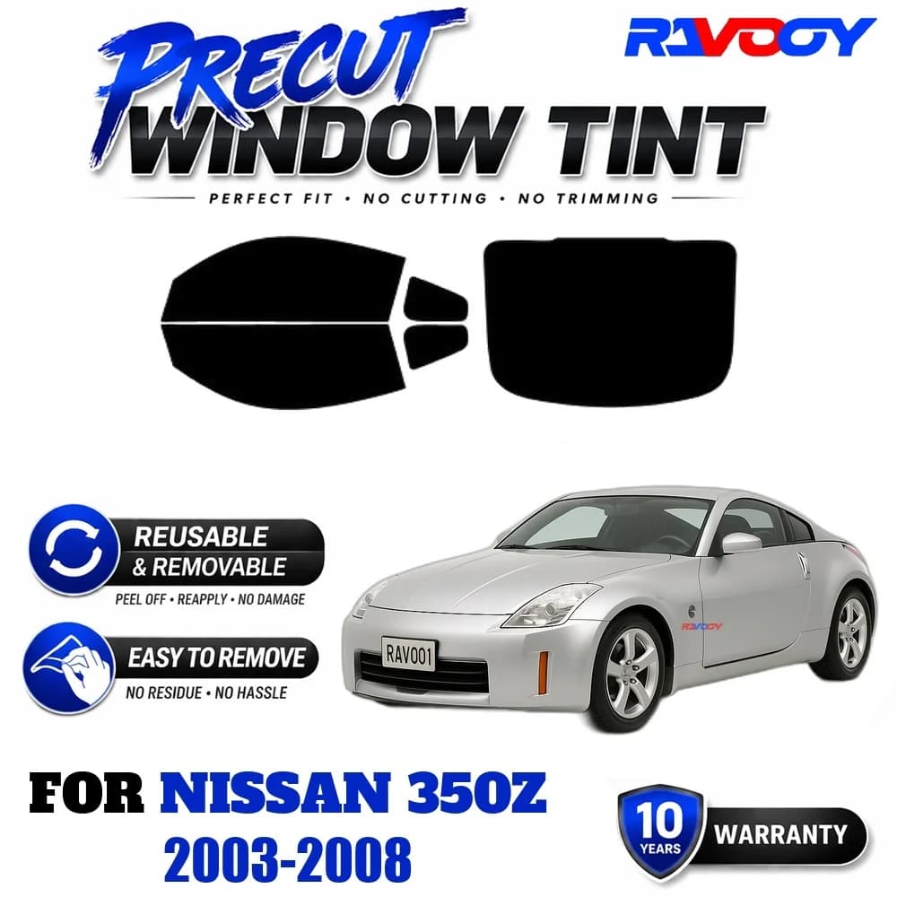 RAVOOY Precut Window Tint, Reusable Removable EPU Film, Custom Fit for Nissan 350Z 2003-2008, UV Heat Protection