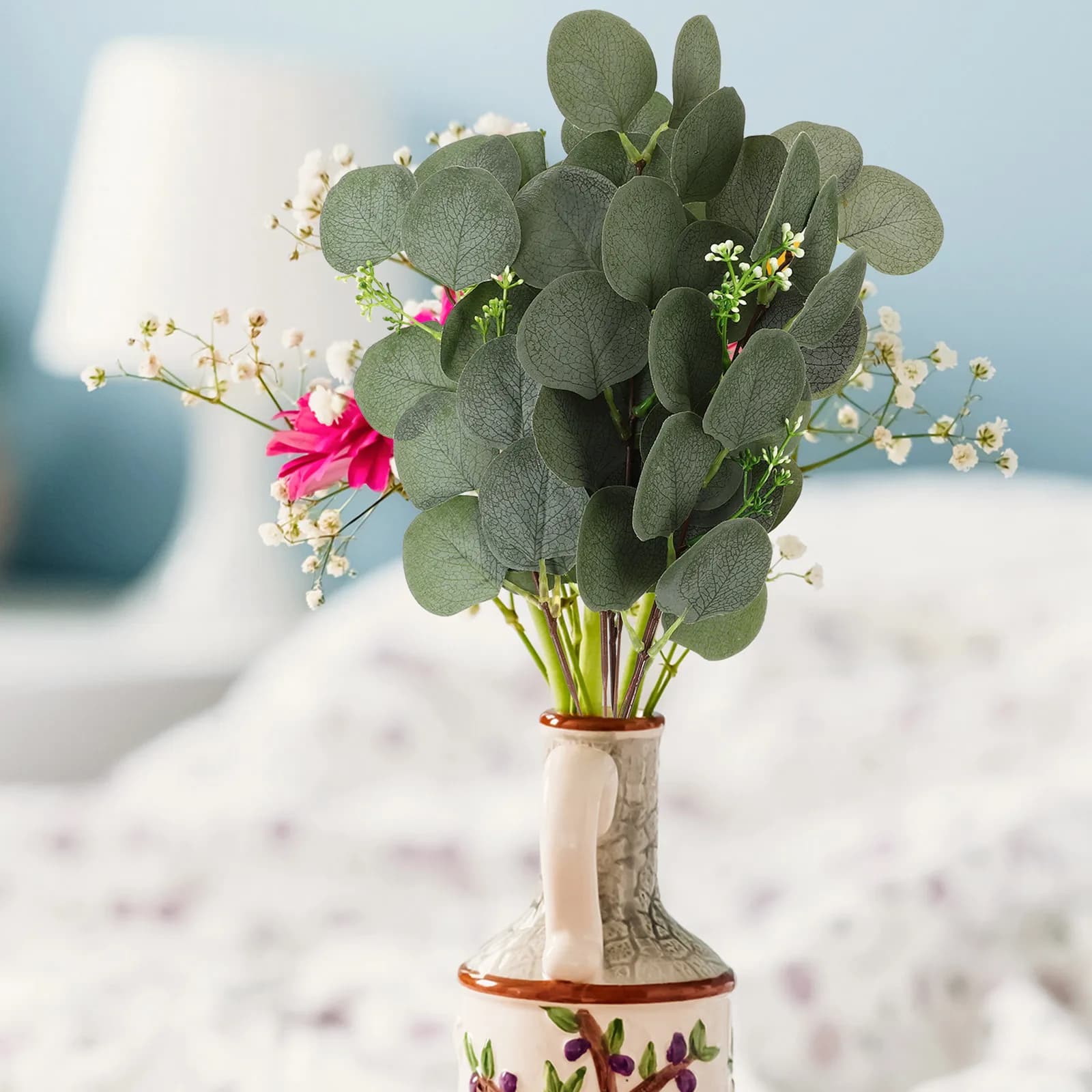 Set di 6 Foglie di Eucalipto Artificiali, Decorazione Realistica per Balconi, Ristoranti, Matrimoni, Design Festivo per Interni ed Esterni