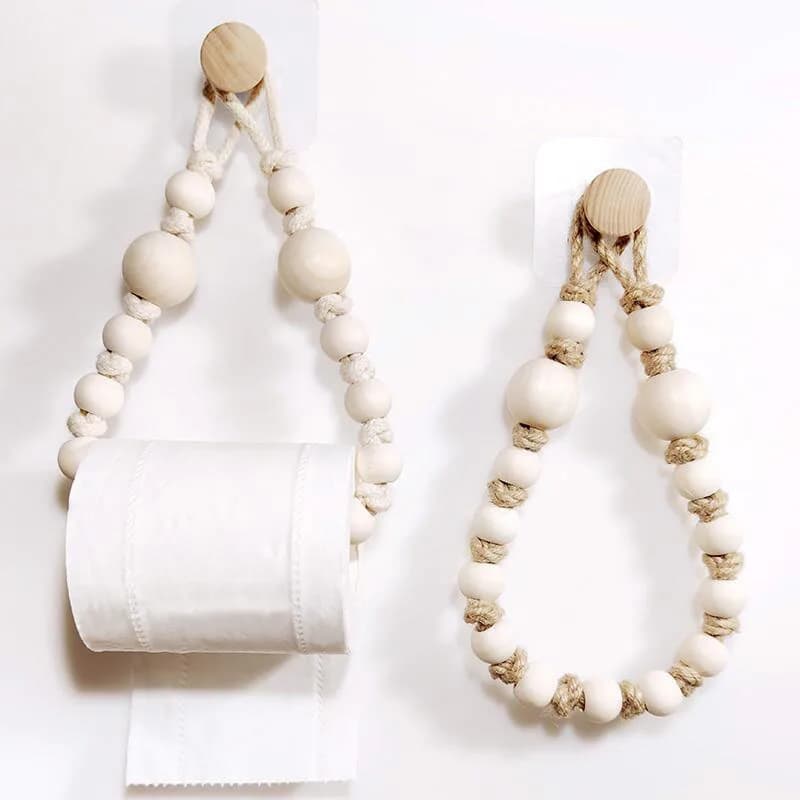 Portacarte creativo in rotolo di perline di legno intrecciato a mano porta salviette per wc corda di canapa scatola di fazzoletti di carta igienica per la casa senza fori