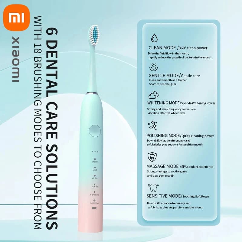 Xiaomi Waterproof IPX7 Rechargeable USB Sonic Electric Toothbrush 4 spare heads for teeth whitening travel box for clean oral brushes