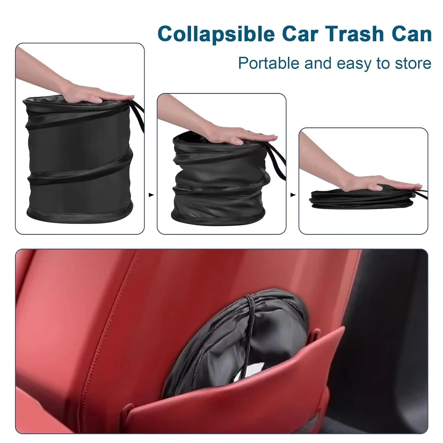 Cestino Portatile per Auto, Contenitore per Rifiuti Pieghevole, Borsa Impermeabile Pop-up, Cesto Portaoggetti, Accessori Auto
