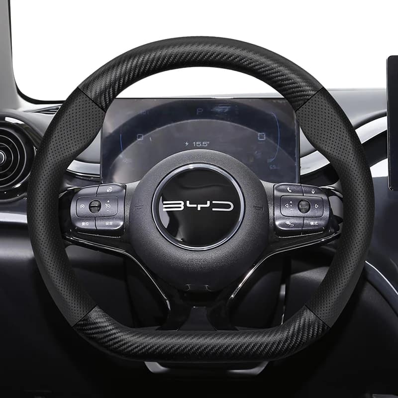 Per BYD Texture in fibra di carbonio Coprivolante in pelle traforata Dolphin Mini Atto 3 Seal U Song Plus King Seagull F3 Pro