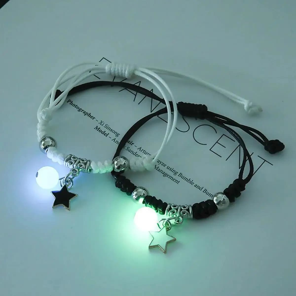 2 pieces fashion beads bright star couple bracelet for woman charm cat flower heart moon love matched friend bracelet jewelry
