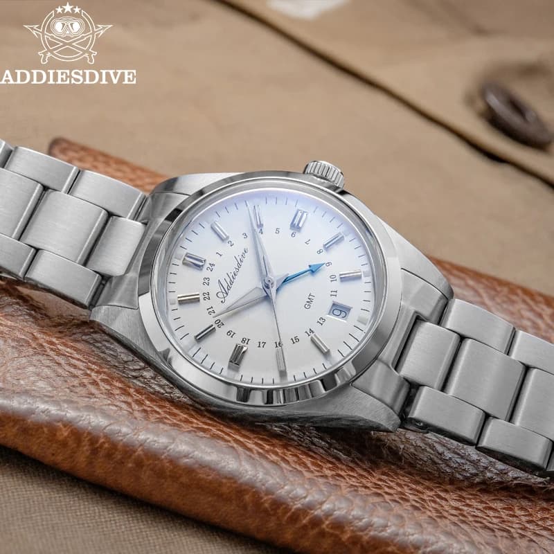 Orologio da Uomo ADDIESDIVE AD2065 GMT, Relogios Masculino, per Esterni, in Acciaio Inossidabile, Luminoso, Impermeabile 100M, Orologio al Quarzo da Immersione