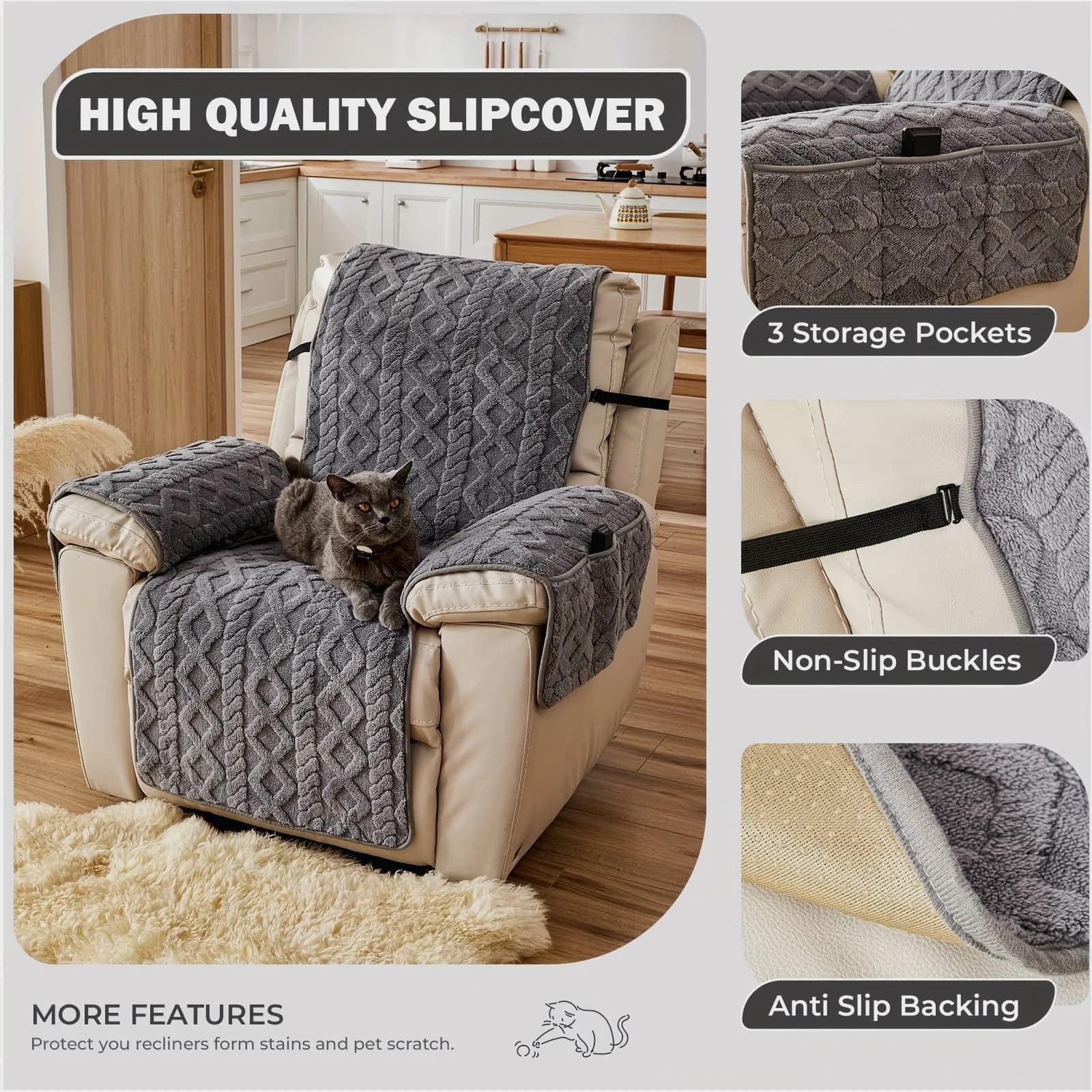 Thickened Warm Fleece Recliner Chair Cover – Non-Slip Plush Slipcover for Sofa, Armchair & Living Room Seating – Soft Textured, Easy-Fit Design for Home or Office Use
