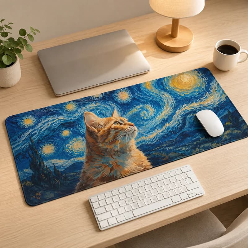 Mouse Pad Orange Cat Starry Night Gamer printon demand New Computer Large HD Mousepad XXL Soft Natural Rubber Non-Slip Laptop