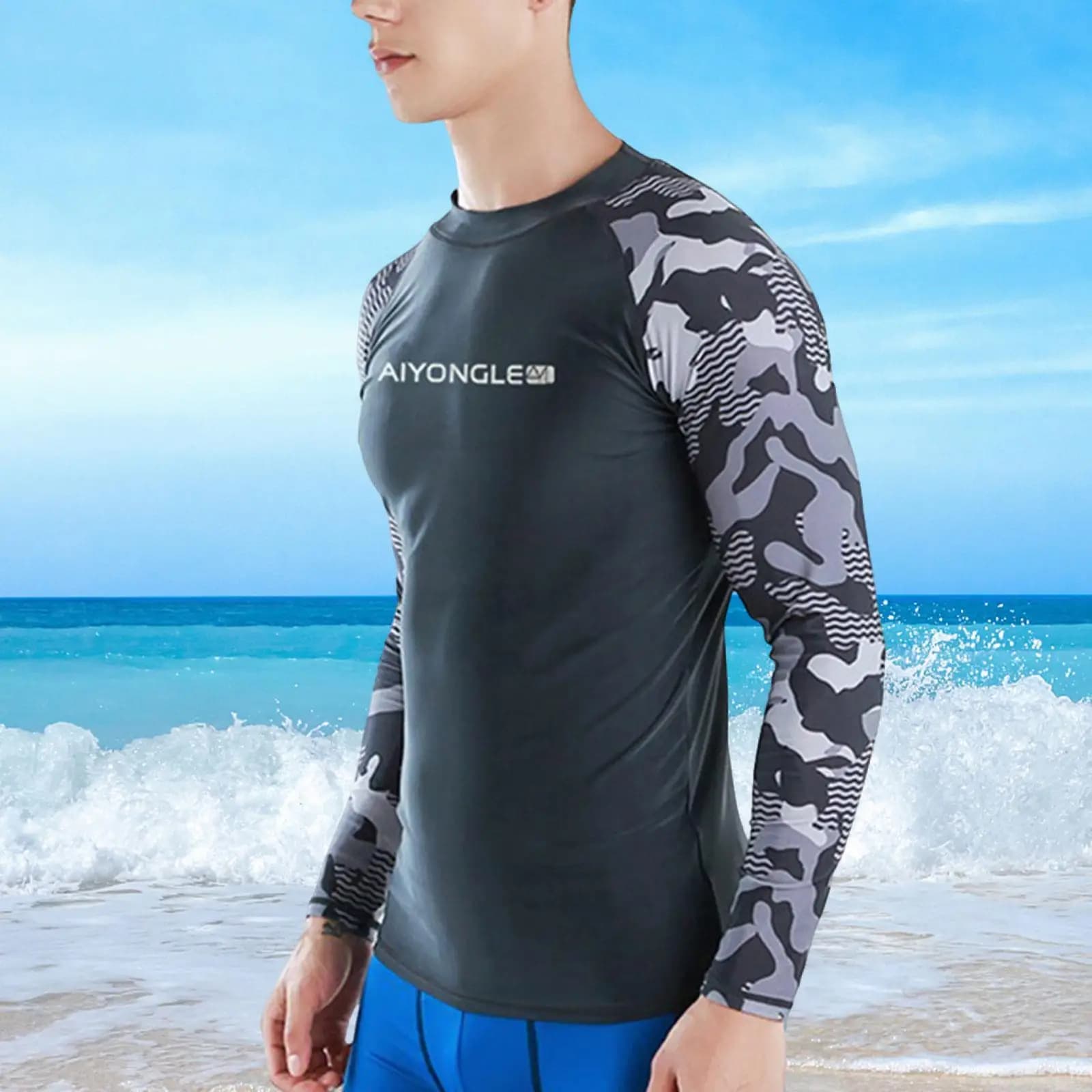 Men's Swim Shirt Fast Drying Mute Surfing Shirt for Sailing Surf Snorkeling