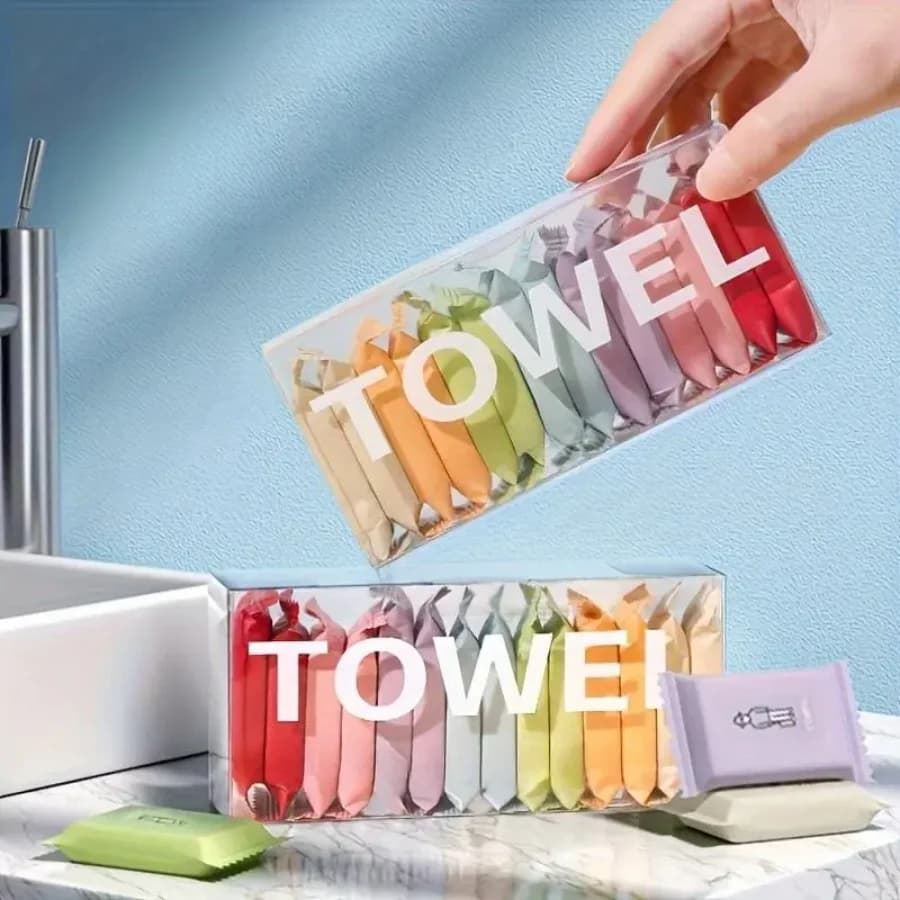 1/2/4 Disposable Compressed Towels Boxes, Set of 14 Pieces of Magic Towels Wallets in Cotton, Multicolor Travel Saws