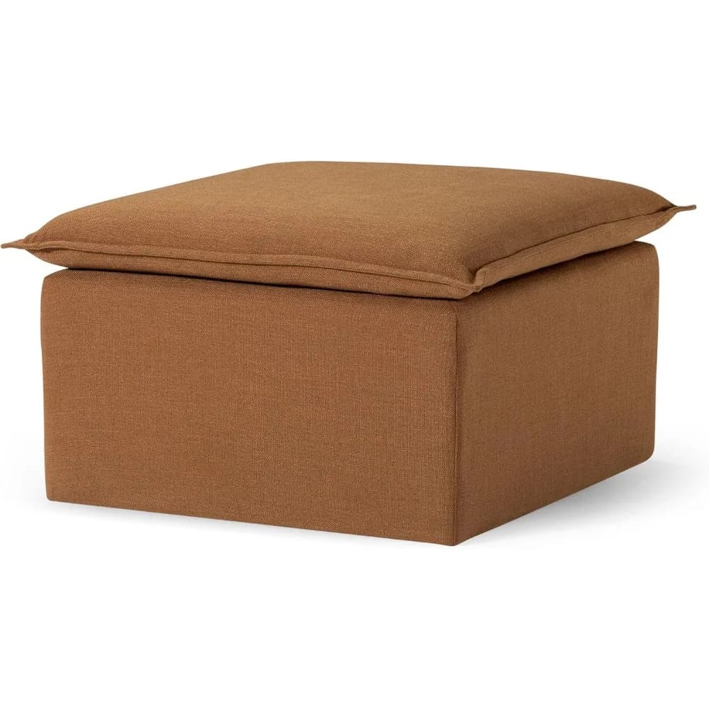 Rustic upholstered ottoman with footrest cushion for sofa living chair in clay fabric
