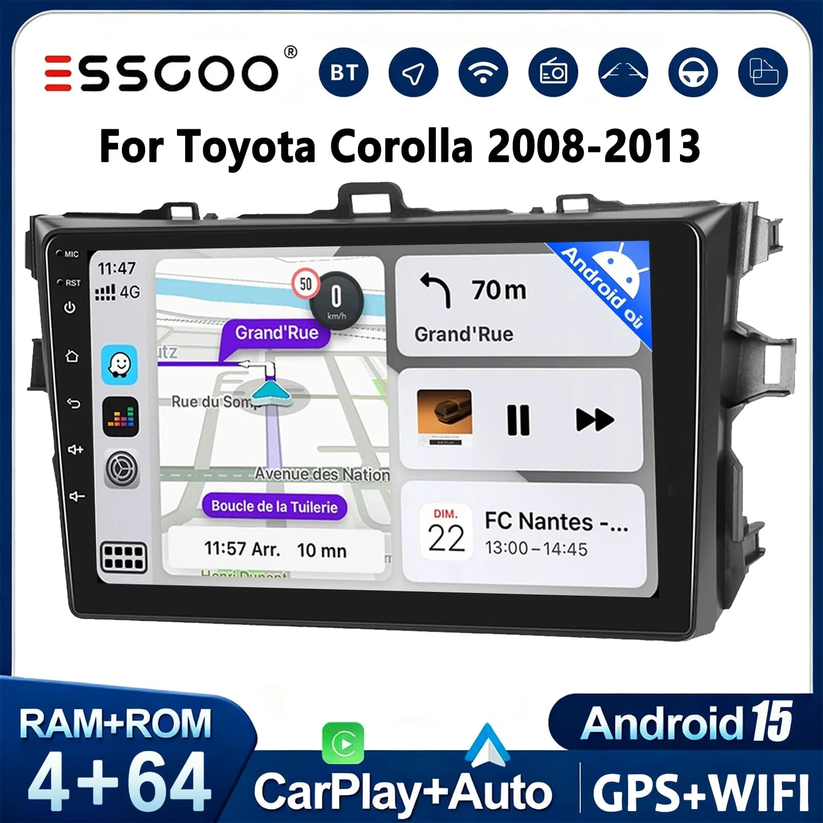 Android 15 Carplay Autoradio Lettore Multimediale di Navigazione Per Toyota Corolla 2006 2007 2008 2009 2010 2011 2012 2013 Auto Stereo