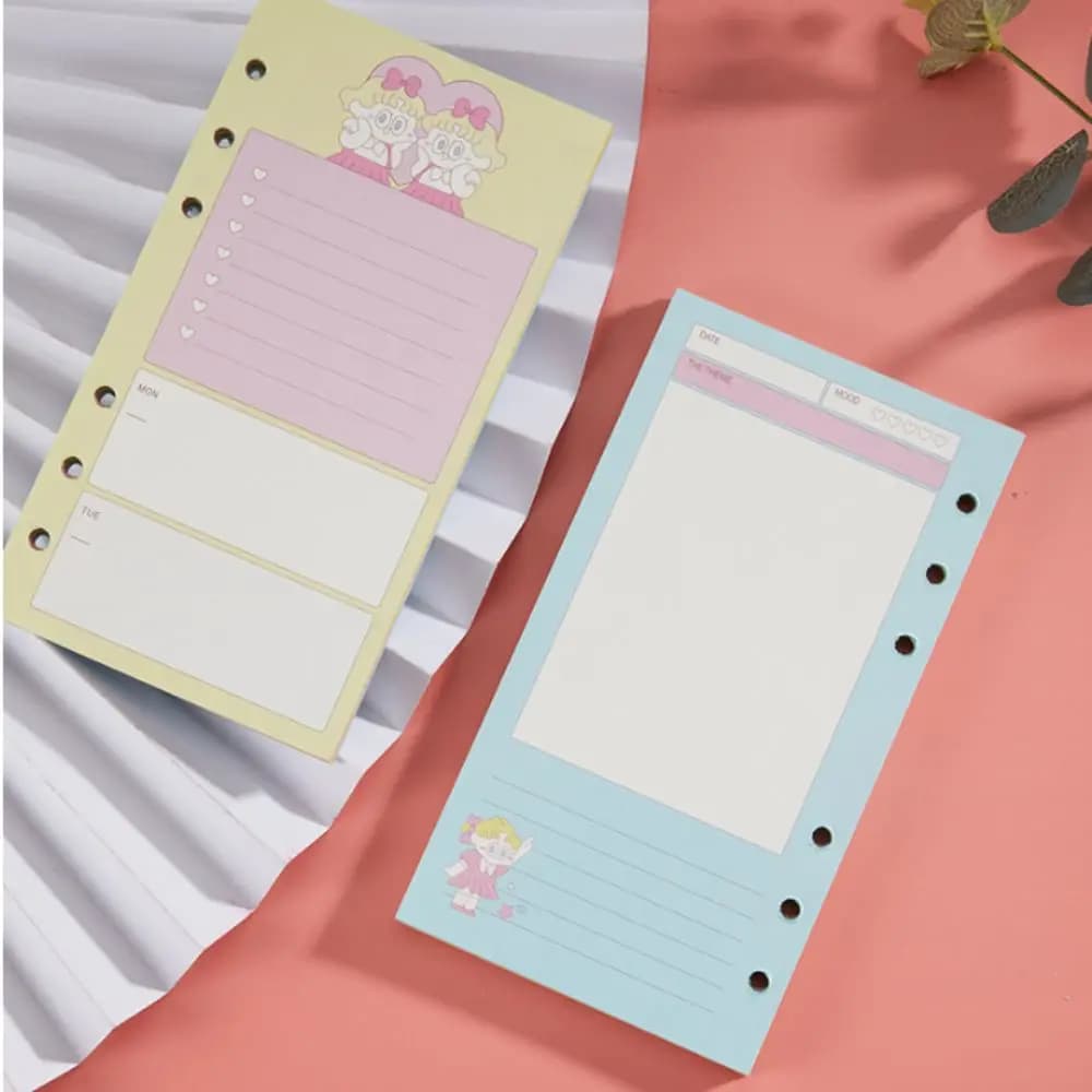Ricarica di Carta A6 Kawaii a Fogli Mobili con 6 Fori per Agenda Giornaliera, Ricarica per Quaderno Settimanale e Mensile, Regalo di Compleanno