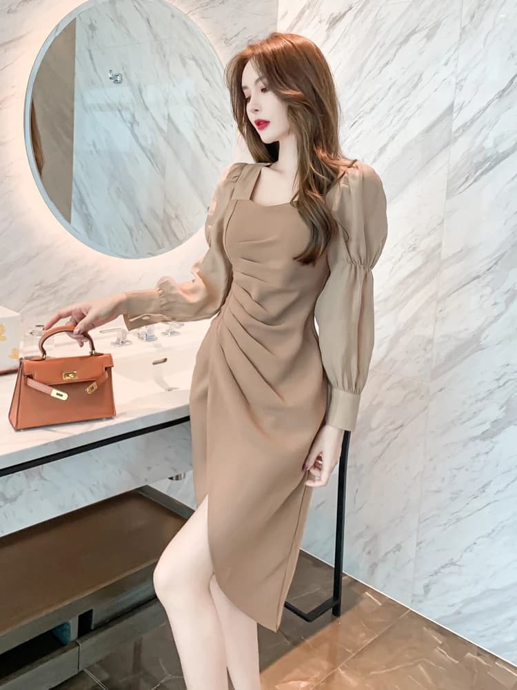 Elegant Women's Dress Party Gown Birthday Dress Chic Stylish Mid-Length Evening Dress with Diamond Decor High Waist Slim Fit