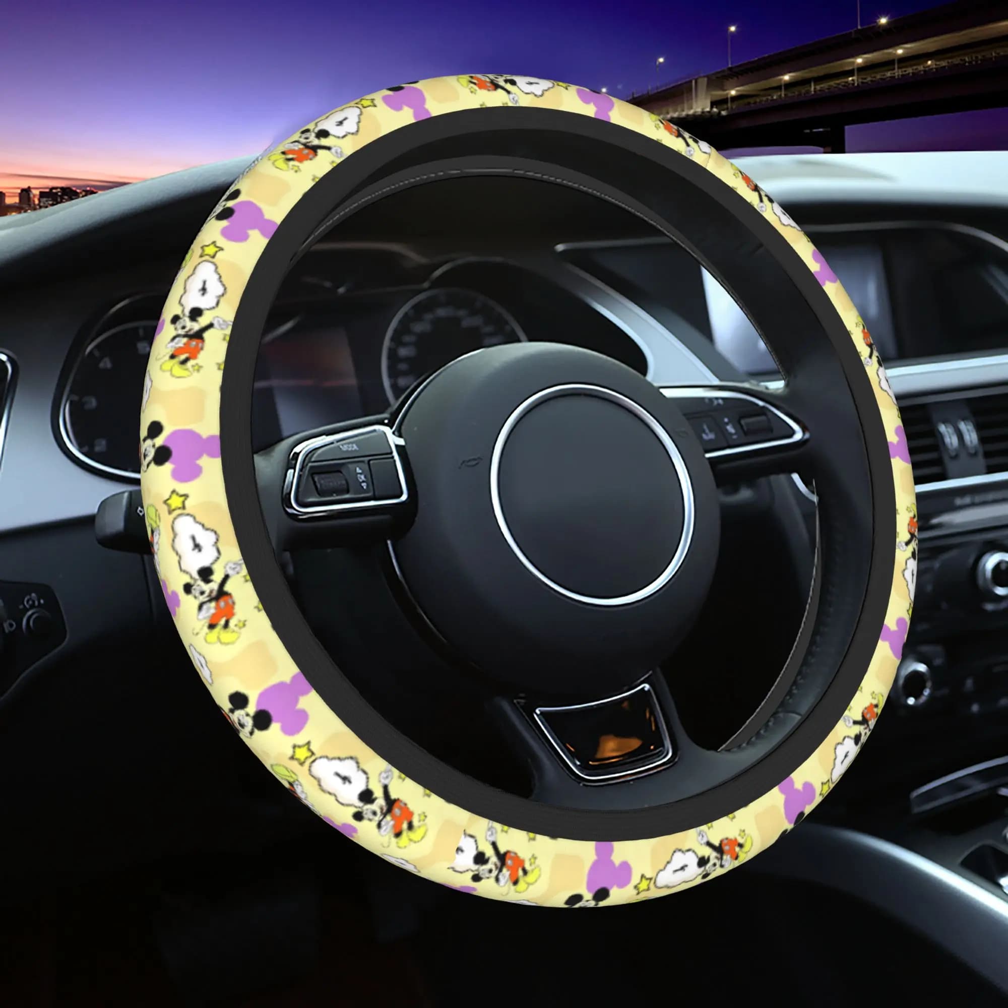 Copri Volante Auto 37-38 Pollici, Decorazione Mickey e Minnie Mouse, Elastico Intrecciato