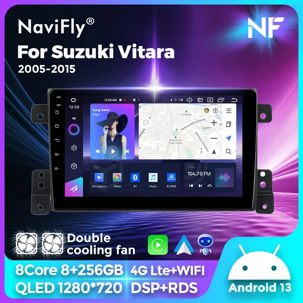 Navifly 2Din Android Auto Wireless Carplay per Suzuki Grand Vitara 3 2005-2015 BT navigazione GPS autoradio Audio Stereo Player