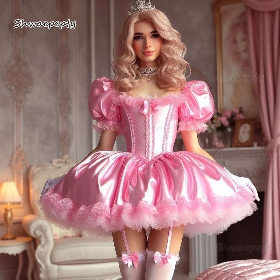 Abito da ballo corto rosa moderno con maniche a sbuffo, abito da ballo con corsetto, mini abito da sera per cocktail party ritorno a casa 2026 Cosplay personalizzato