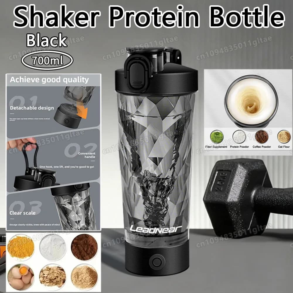 Nuova Bottiglia Shaker Elettrica Portatile 450-700ml, Ricaricabile USB, Multifunzione per Fitness e Allenamento