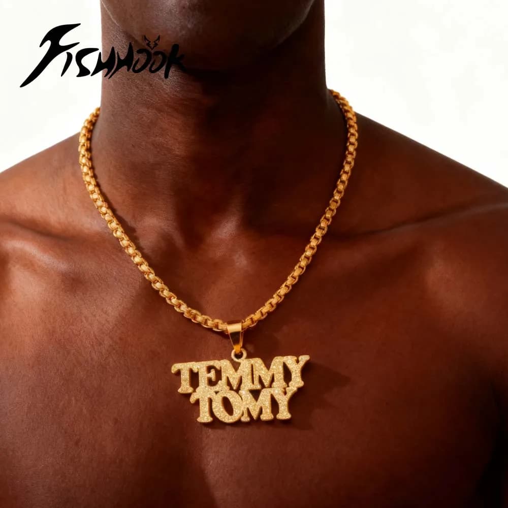 Collana grande bling color oro Hip Pop Rock Nome personalizzato Ciondolo personalizzato Regalo per donne Uomini neri Catena per papà Acciaio inossidabile