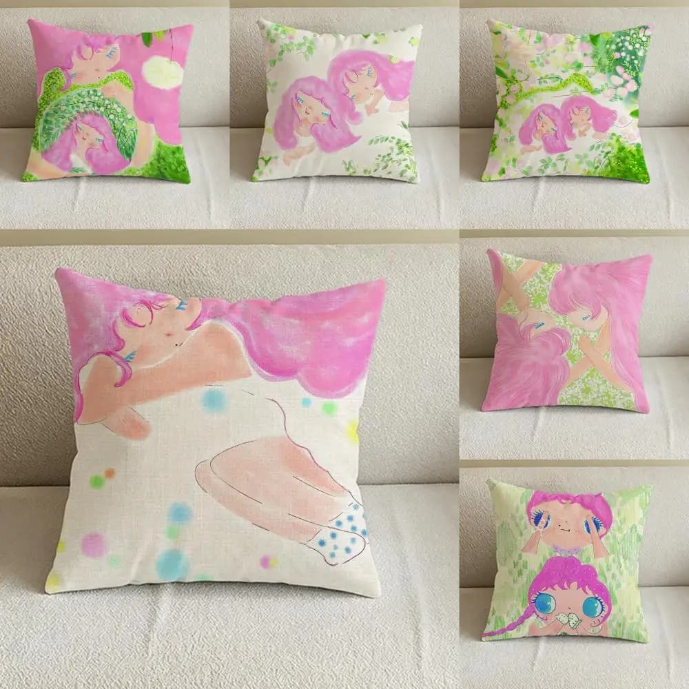 Set di fodere per cuscini in lino naturale con motivo A-Avocado F-Family, decorazione completa per divano, camera da letto e sedia