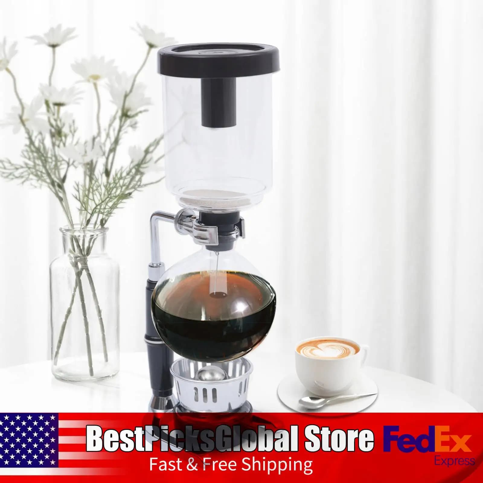 Coffee maker 5 cups, 500ml carafe, Black, Borosilicate Glass for Piano Cooking with Accessories for Home Use and Cafeteria